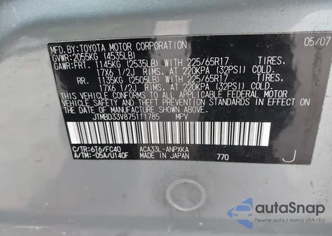 2007 Toyota Rav4 from USA, damaged, VIN JTMBD33V875111785